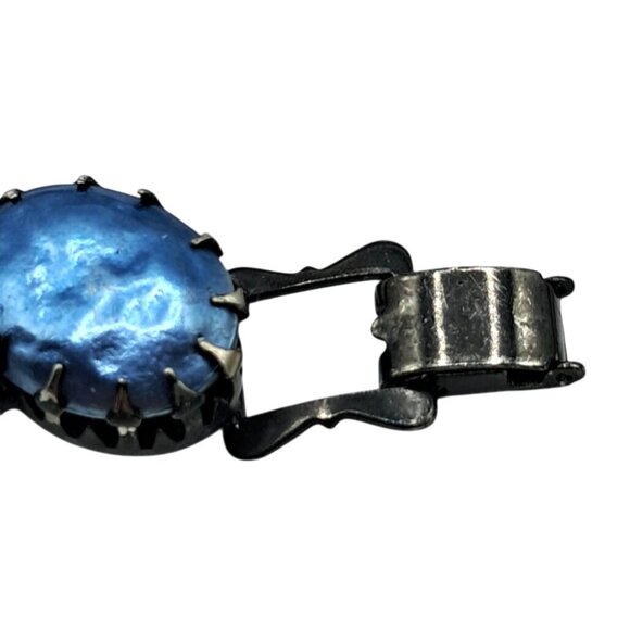 Vintage Regency Rhinestone Bracelet Blue Aurora Borealis Baroque Pearl Unsigned - Picture 6 of 14